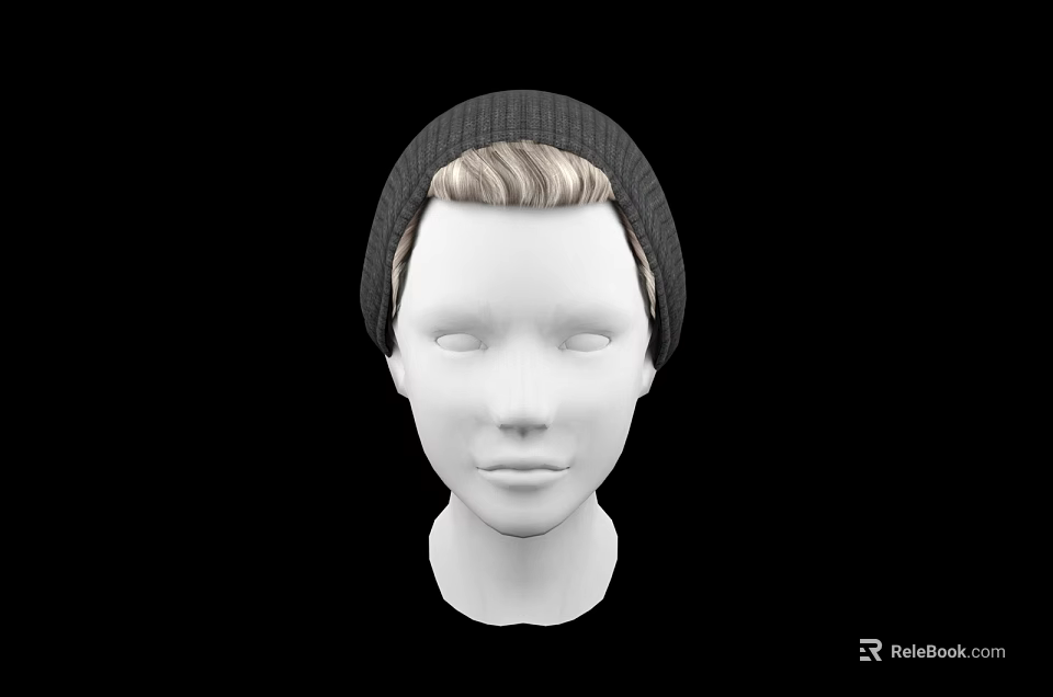 Game or Movie Character White Head Model With Gray Knitted Beanie And Light Hair 3d model 