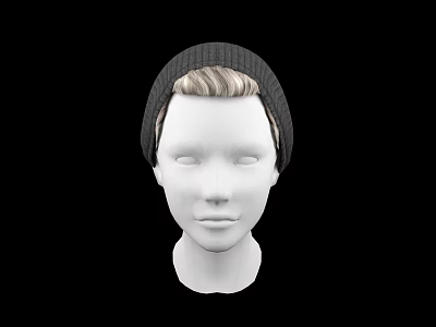 Game or Movie Character White Head Model With Gray Knitted Beanie And Light Hair 3d model