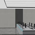 Modern Monitoring Room With Large Screen Display Multiple Computer Monitors And LED Strip Lighting