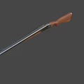 Detailed View of Classic Shotgun With Silver Metal Barrel and Wooden Stock