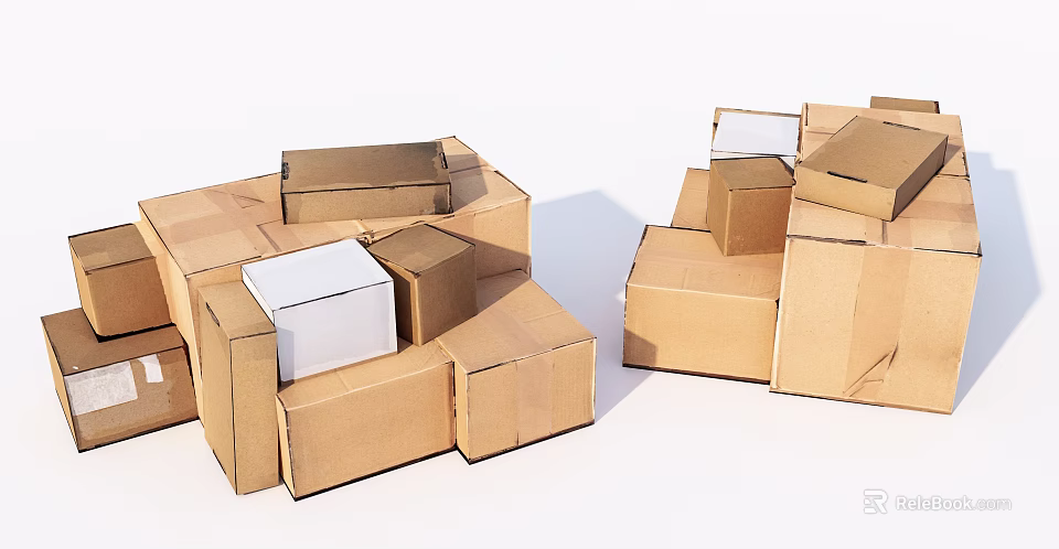 Cardboard Boxes Stacked Together With Various Sizes And Brown Cartons 3d model