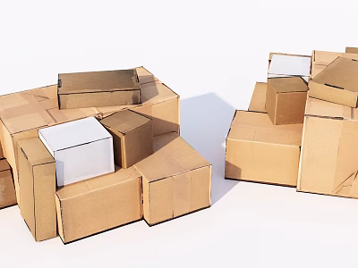 Cardboard Boxes Stacked Together With Various Sizes And Brown Cartons 3d model