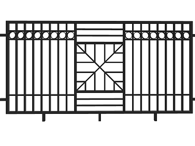 Ornate Metal Fence Featuring Central Geometric Design And Side Circular Accents 3d model