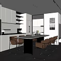 Modern Restaurant Interior Design With Open Kitchen White Cabinets Island Counter And Brown Chairs