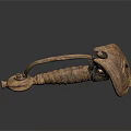 Ancient Historical Weapon with Carved Wooden Handle and Intricate Design