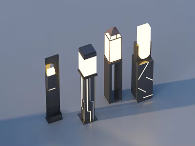 Sleek Modern Black Outdoor Lights With Geometric Shapes And Illuminated Design 3d model