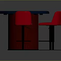 Stylish Poker Table With Red Chairs Chips And Playing Cards On Blue Felt Surface