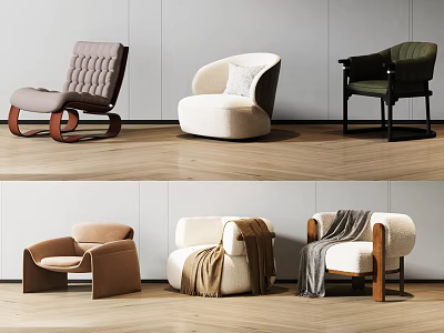 Modern Accent Chairs With Various Upholstered Designs Comfortable Seats And Wooden Legs 3d model
