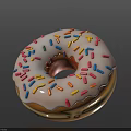 Delicious Donut With White Frosting And Colorful Sprinkles On Golden Brown Base