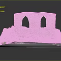 Ancient Stone Ruin Scenery With Arched Windows Green Grass And Rubble