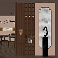 New Chinese Style Middle Ancient Style Solid Wood Shape Partition Diamond Glass Arc Entrance Partition Porch 3d model