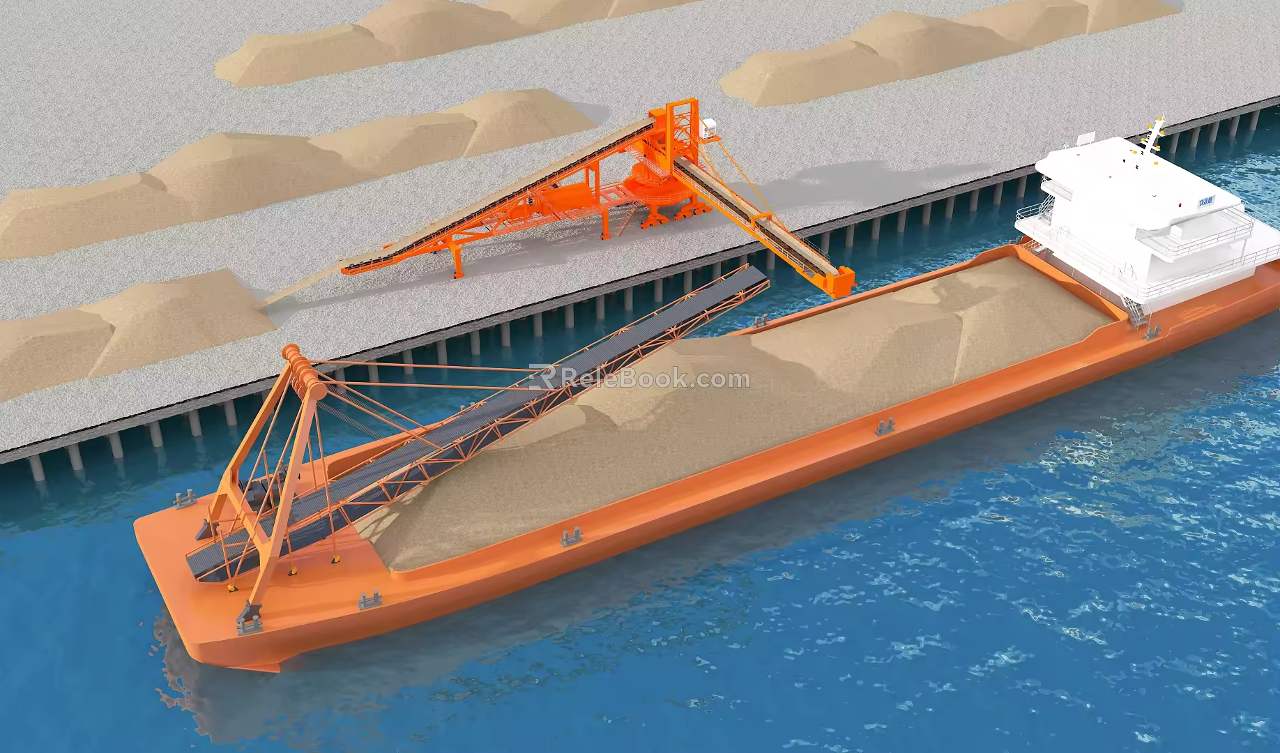 loading and unloading stacker wharf industrial equipment wharf equipment dredger sand 3d model