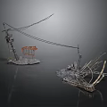 Metallic Scene Components With Cables Orange Basket Metal Frames And Rocky Bases