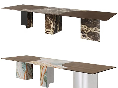 Modern Stylish Dining Table With Marble And Wood Tabletop And Unique Leg Design 3d model