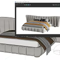Modern Double Bed with Textured Headboard and Stylish Gray Orange Bedding 3d model