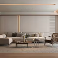 Modern Living Room Interior Design With Tv Wall Built In Bookshelves Armchair And Coffee Table