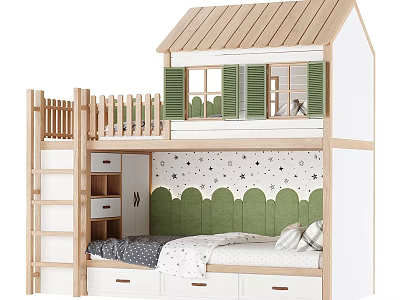 Modern Bed-Up Bunk Bed for Children 3d model