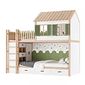 Kids Bunk Bed With House Shaped Roof Green Shutters And Star Patterned Backdrop