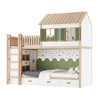 Modern Bed-Up Bunk Bed for Children 3d model