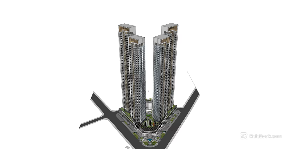 Modern High Rise Buildings With Glass Facade And Urban Surroundings 3d model 