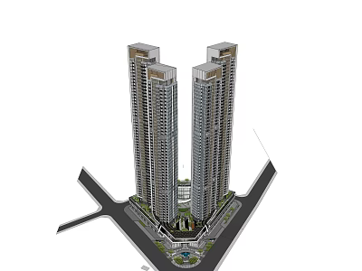 Modern High Rise Buildings With Glass Facade And Urban Surroundings 3d model