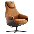 Modern Accent Chair Beige Fabric with Ottoman Brown Leather Armrest Metal Base