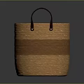 Handwoven Wicker Storage Basket With Leather Handles And Brown Striped Design