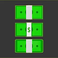 Green Bundles of Money Tied with White Bands and Dollar Signs Stacked on Dark Surface