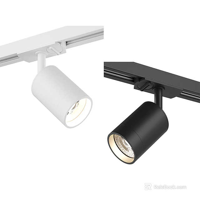 Modern Track Mounted Downlights And Spotlights In White And Black 3d model