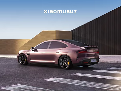 Xiaomi SU7 Pink Sedan With Sleek Design On Modern Urban Road 3d model