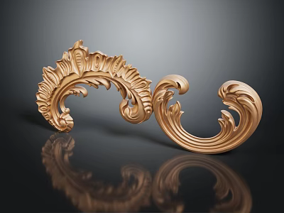 Elegant Plant Leaf Carving In Gold With Intricate Curved Patterns On Black Background 3d model