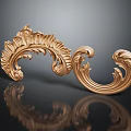Elegant Plant Leaf Carving In Gold With Intricate Curved Patterns On Black Background