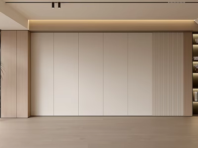 Modern Accent Wall With Beige Flat Panels Wooden Trim And LED Strip Lighting 3d model