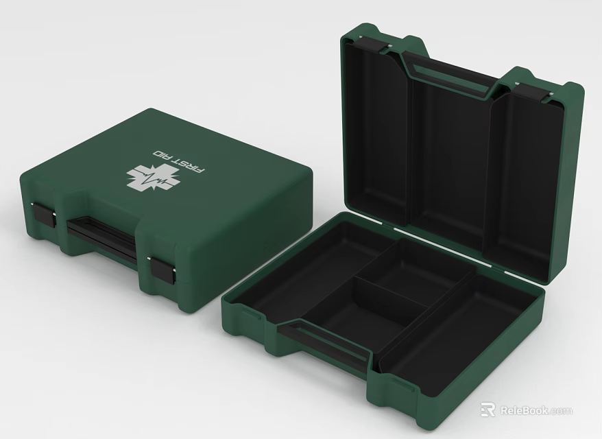 Green First Aid Box With Cross Symbol Open And Closed Design Internal Compartments 3d model 