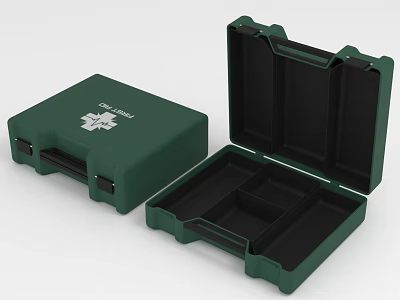 Green First Aid Box With Cross Symbol Open And Closed Design Internal Compartments 3d model