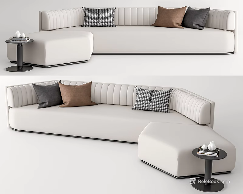 Modern White Sectional Sofa With Multi Colored Cushions And Side Table 3d model