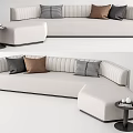 Modern White Sectional Sofa With Multi Colored Cushions And Side Table 3d model