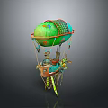 Colorful Green Hot Air Balloon With Mesh Design And Decorative Basket