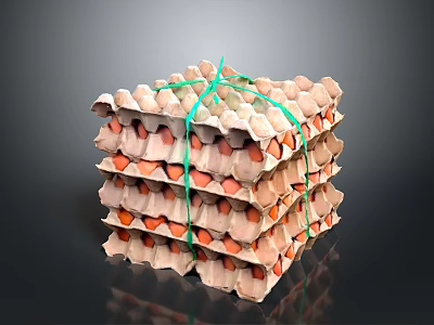 Stacked Paper Egg Cartons Tied With Green String Containing Brown Eggs 3d model
