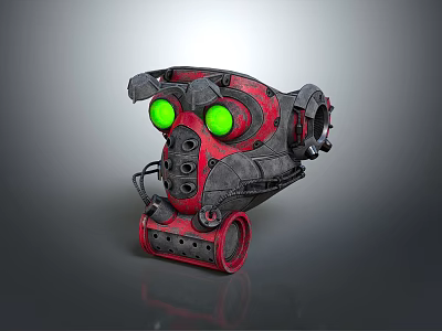 Red Fire Respirator With Green Indicator Lights And Mechanical Design Structure 3d model