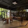 Bright Modern Café Interior With Large Windows Natural Light Bar Counter And Plant Decor