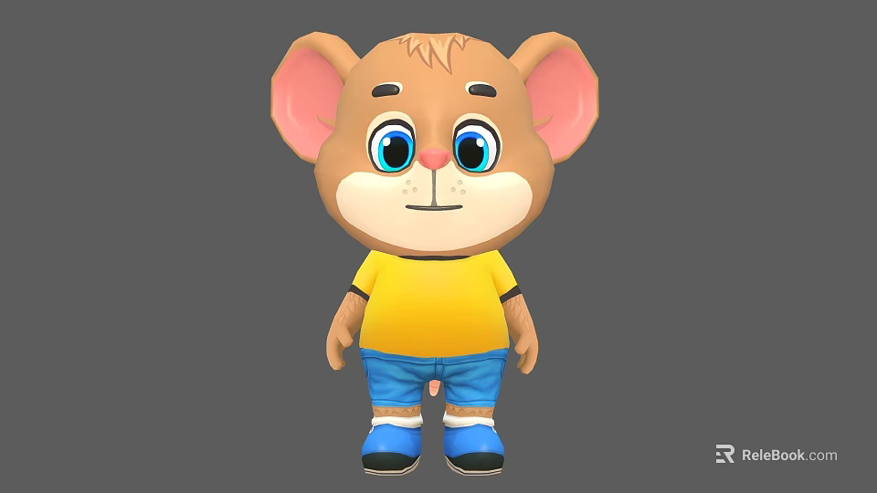 Game Movie Character Cartoon Mouse With Big Ears Yellow T shirt Blue Shorts And Blue Shoes 3d model 