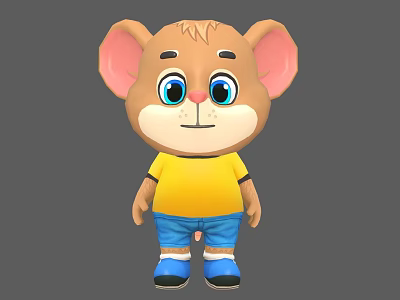 Game Movie Character Cartoon Mouse With Big Ears Yellow T shirt Blue Shorts And Blue Shoes 3d model