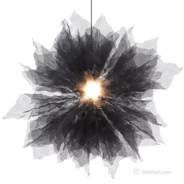 Stylish Flower Shaped Chandelier With Black Gray Mesh Structure Central Light Source Illuminating Interior 3d model 