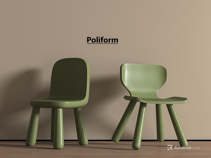 Green Poliform Children's Chairs With Simple Modern Plastic Design For Kids 3d model 