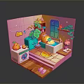 Scenic Landscape View Through Window In Cute Pink Room With Green Plants And Orange Decor