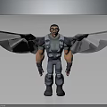 3D Sci Fi Fantasy Humanoid Character With Bat Like Wings And Armored Tech Suit Design