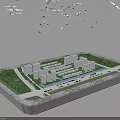 Commercial Equipment Architectural Model Featuring White Buildings Green Spaces And Hanging Elements