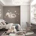 Cozy Kids Room With Neon Moon Stars Cloud Lights Stuffed Toys And White Furniture