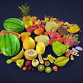 Colorful Variety of Fresh Fruits With Watermelon Pineapple Banana Mango And Berries